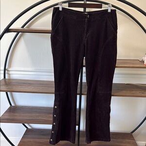 Dark Brown Velvet Snap-Hem Pants